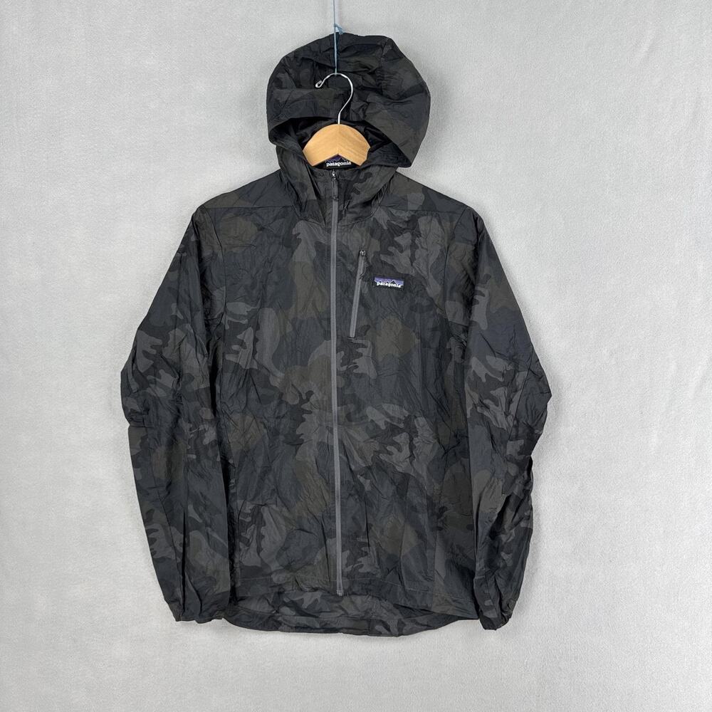 Patagonia Houdini Jacket Womens Small Gray Camo Hooded Ultralight Windbreaker